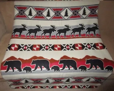 New Southwest Fleece Throw Gift Blanket Reversible Moose Bear Rustic Cabin Decor • $18.65