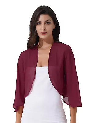 US Womens Sheer Shrug Chiffon Open Front 3/4 Sleeve Cardigans Top Bolero Shrug • $9.50