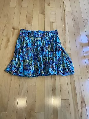 Lane Bryant 14/16 Boho Blue Green Print Cotton Skirt Elastic Waist Italy Venice • $10.99