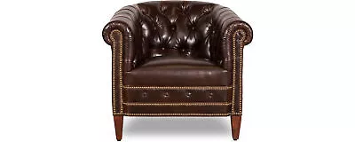 Armchair 1 Seater Brown Leather Textile Luxury Club Lounge Sofa Chesterfield • £1511.60