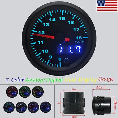 7 Color 2  52mm Volt Gauge 8-18V Digital Dual Display Car Meter/Auto Boat Analog • $29.59