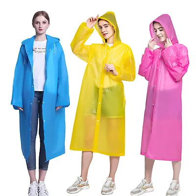 Outdoor Waterproofs Women Men Raincoat EVA Cloths Long Rain Coat Poncho Hat NEW • £4.25