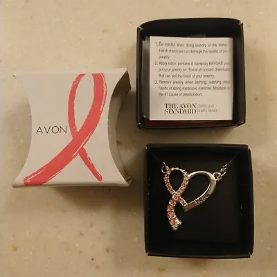 Avon 2016 Breast Cancer Crusade Heart Ribbon Necklace Silver Toned Brand New! • $9.99