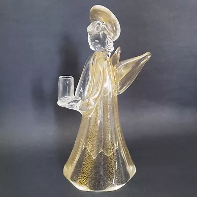 Murano Glass Angel Candle Holder Figurine 8.5  Tall Gold Dust Vintage • $126.65