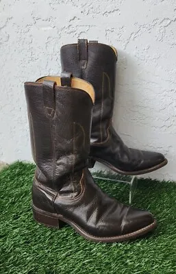 Vintage 70's 80's Wrangler Men’s Cowboy Boots Dark Brown Leather USA Size 8.5 EE • $65