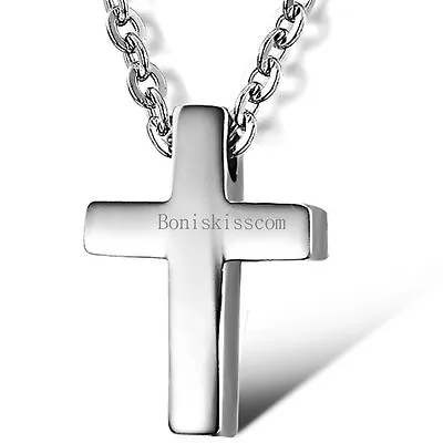 $8.99 • Buy Silver Stainless Steel Simple Plain Cross Pendant Necklace Men's Women's Jewelry
