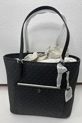 Michael Kors Jet Set Tote 30s7sttt3b Black Logo Snap Pocket Purse Bag New • $95