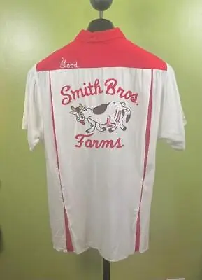 Vtg Service Bowling Shirt Sz L 60's White & Red S/S  Smith Bros Farm   Wally  • $279.99