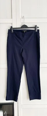MASSIMO FABRO Italy Beautiful Navy Slim Cropped Trousers Elastic Waist! Uk10/12 • £15.50