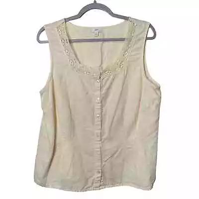 J. Jill Yellow Linen Blend Square Neckline Lace Button Up Sleeveless Tank Top L • $20