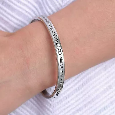 £4.14 • Buy Sterling Silver Oxidized Serenity Prayer COURAGE Cuff English Letter Bracelet