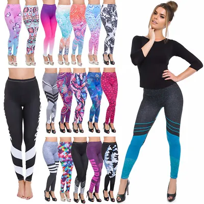 Full Length Sports Leggings Various Designs Womens Gym Running Wokout Pants FFCP • £8.99