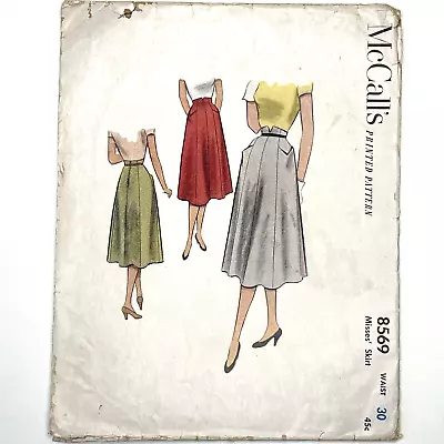 Vintage 1950s McCalls 8569 Waist 30 Skirt Pattern Mad Men Retro • $14.99