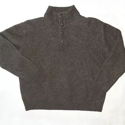 Enzo Mantovani Size L Brown 100% Wool Knit 1/4 Button Henley Pullover Sweater • $26