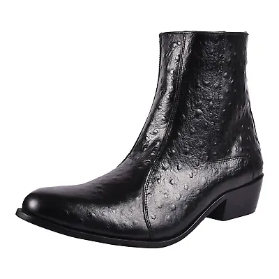 LIBERTYZENO Mens Snake Print Genuine Leather Cuban Heel Cowboy Winter Ankle Boot • $92.99