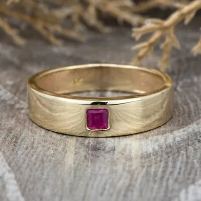 Men's Princess Cut Natural Red Ruby Wedding Band Ring Solid 14K Yellow Gold • $599.99