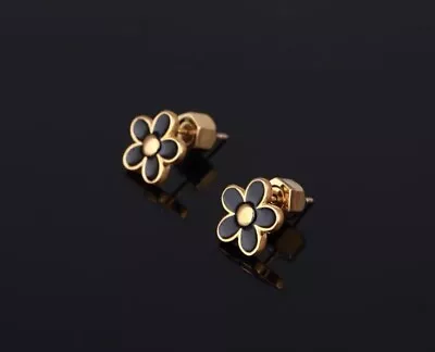 New Marc Jacobs Stud Black Flower Earrings Gold Tone Free Shipping • $26.50