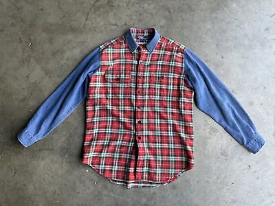 Vintage Polo Ralph Lauren Denim Tartan Plaid Flannel Grunge Shirt Sz Medium • $65