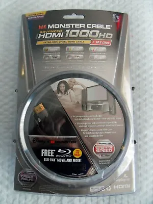 New Monster Cable 1000HD HDMI Cable 6M 19.68FT High Def 1080p+ Free US Shipping • $20.67