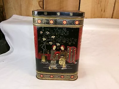 Vintage Oriental Black Metal Collectible Tea Tin ~ Rough • $3.19