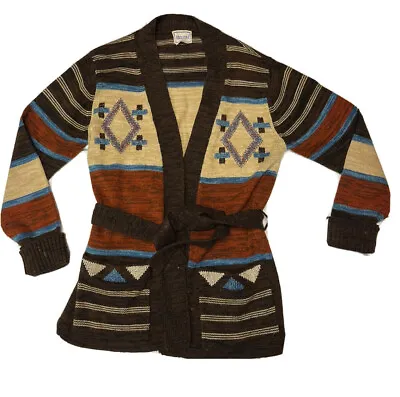 Vintage 1960’s J Riggins Multi Color Aztec Sweater Cardigan Brown Sz M • $60
