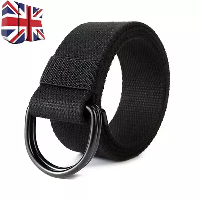 Fashion Mens Womens Canvas D Ring Belts Fabric Webbing Waist Belt Waistband • £2.39
