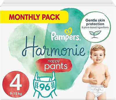 Pampers Baby Nappy Pants Size 4 (9-15 Kg/20-33 Lb) Harmonie 96 Nappies • £29.99