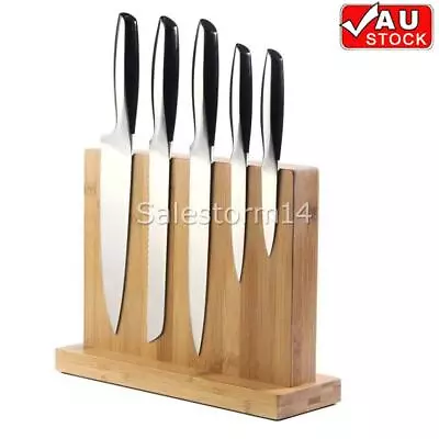 Double Sided Magnetic Knife Block Bamboo Stylish Modern Magnetic Knife Holder • $35.22