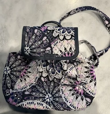 Vera Bradley Mimosa Medallion Purple Floral Drawstring Compact Small Backpack • $35