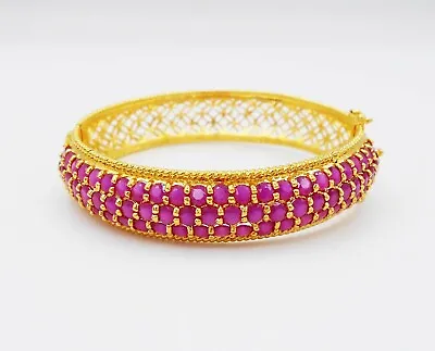 $63.14 • Buy Gorgeous Bracelet  Ruby Gems Thai Baht 22k 24k Yellow Gold Plated Women Jewelry