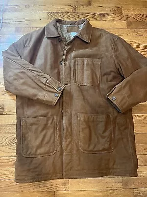 Vintage X-Large Soft Brown Portugal Leather LL Bean Long Shooting Lined Jacket • $249.99