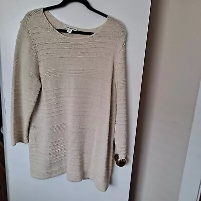 Coldwater Creek  Lt Beige 3/4 Sleeve Open Knit Pullover Sweater Misses Size XL • $19.99