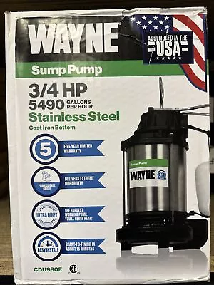 Wayne CDU980E 3/4 HP Stainless Steel Cast Iron Submersible Sump Pump 5940 GPH • $179.99