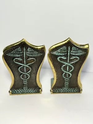 Vintage Brass Folding Medical Caduceus Symbol Bookends Sabra Marked No477 Isreal • $34.98