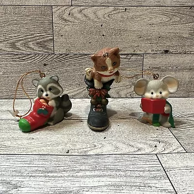 Christmas Ornaments (Lot Of 3) Raccoon Cat Mouse 1.75 & 2.75” Vintage • $8.39