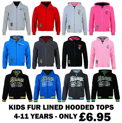 £6.95 • Buy Boys Girls Hooded Top Fur Lined Zip Up Jacket Hoody Kids Mix Designs 4-11y Bnwt
