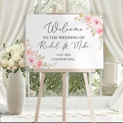 Personalised A2 Wedding Welcome Sign | Acrylic Sign | Foam Board | Pink Rose • £28.99