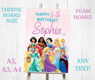 Personalised Disney Princesses Printed Foam Board Event Sign BIRTHDAY A2 A3 A4 • £14.99