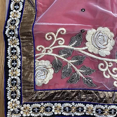 £15 • Buy Ladies Indian Saree Red With Royal Blue White Net Floral New With Blouse