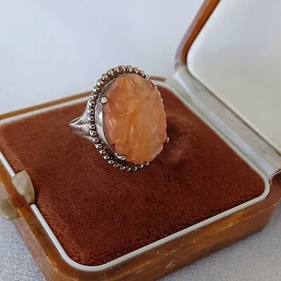 $46.75 • Buy Vintage C1930's L.S. Peterson Sterling Ring Yellow Orange Carved Carnelian 6.25