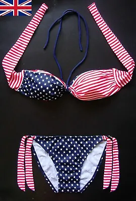 £9.99 • Buy Twister BIKINI Swimming Costume PADDED Bra BIKINI Stars Stripes Bandeau Swimwear