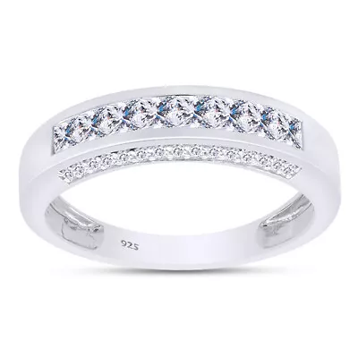 2 Ct Princess & Round Simulated Diamond Men's Wedding Band Ring 925 Silver • $59.50