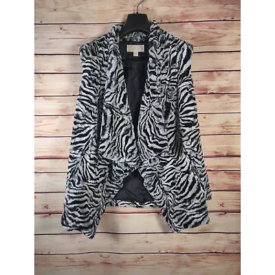 Michael Kors Faux Rabbit Fur Vest  Sleeveless Black White Zebra  Sz XL  • $40