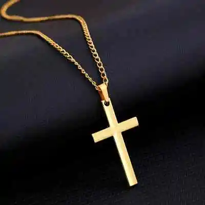 Minimalist Cross Pendant Chain Necklace Men Women Fashion Souvenir Gold New • $9.98