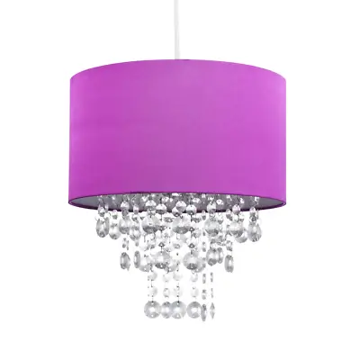 Modern Purple Satin Fabric Pendant Light Shade With Transparent Acrylic Dropl... • £30.25