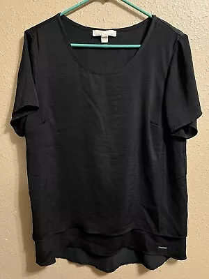 Michael Kors Double Layered Top Blouse Sz Large Black Short Sleeves • $12.99