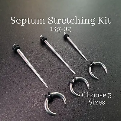 Steel Septum Stretching Kit Pinchers Tapers 0g 1g 2g 4g 6g 8g 10g 12g 14g Gauge • $24.99