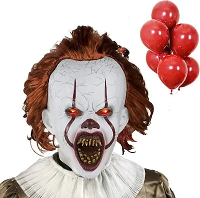 Halloween Fancy Dress Mask Props Costume Scary Latex LED Clown Pennywise IT • £13.99