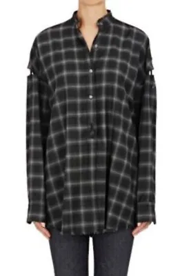 HELMUT LANG- Women's Cutout Plaid/Check Button Down Cashmere/Wool Shirt Size XS • $5.34