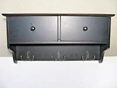 Wall Mounted Coat Rack Shelf 2 Drawers - Wooden Country Style 16  Entryway Shelf • $19.95